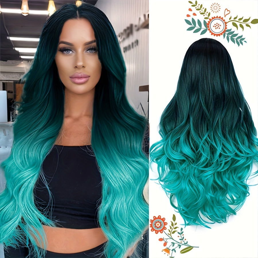 Long Wavy Wig (Bluish/Green) (Synthetic)