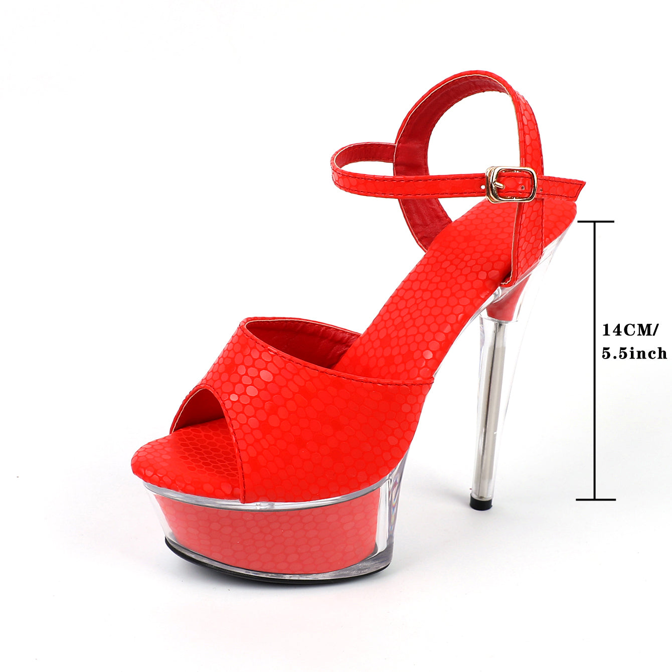 Red Ankle Strap Clear Stiletto