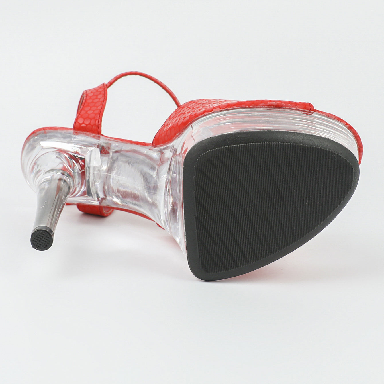Red Ankle Strap Clear Stiletto