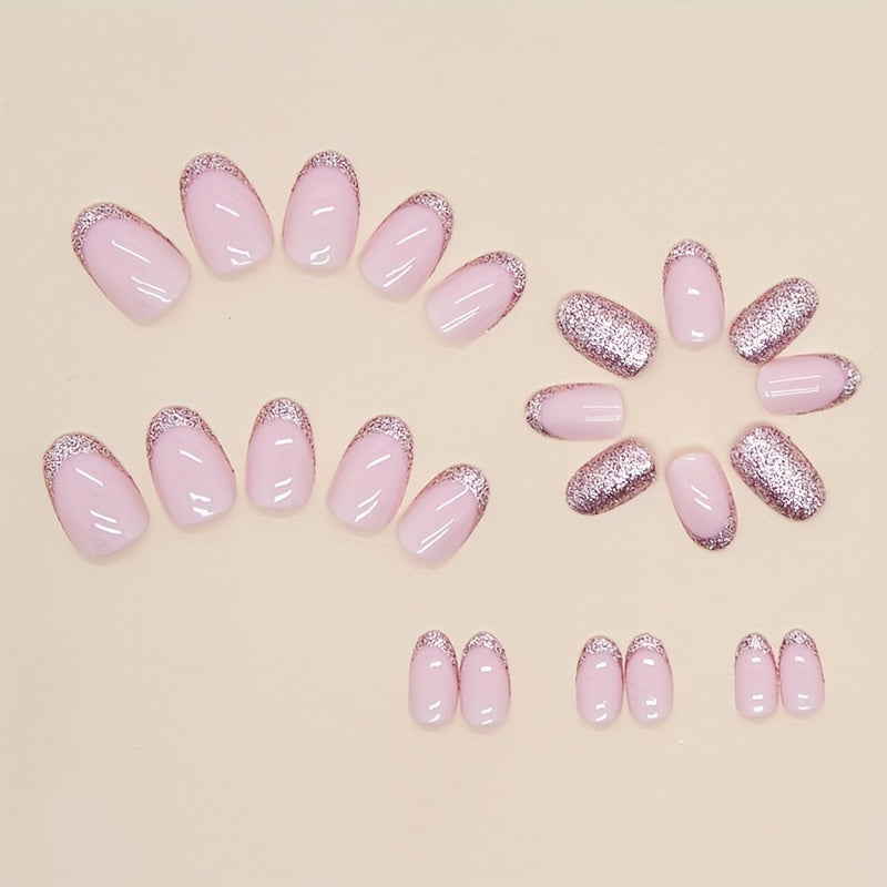 Almond-Shaped Short Round Head Fake Nails (24pcs)