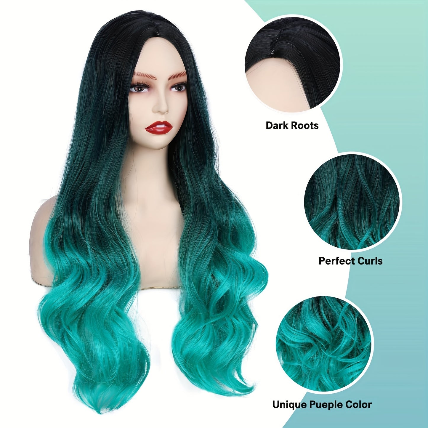 Long Wavy Wig (Bluish/Green) (Synthetic)