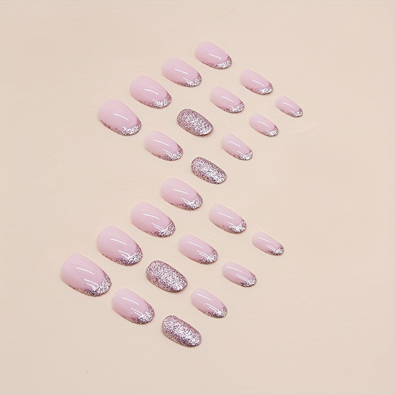 Almond-Shaped Short Round Head Fake Nails (24pcs)