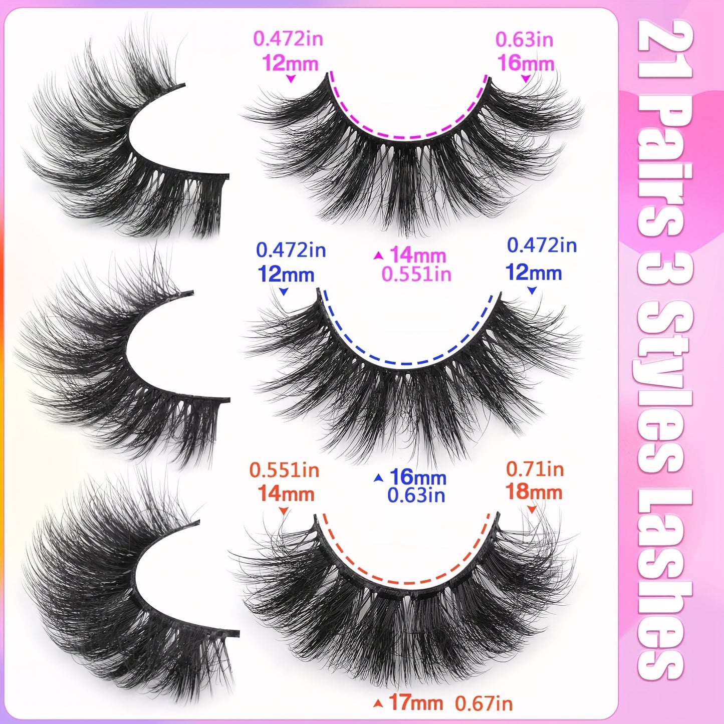 Natural Faux Mink False Eyelashes (21 Pairs)