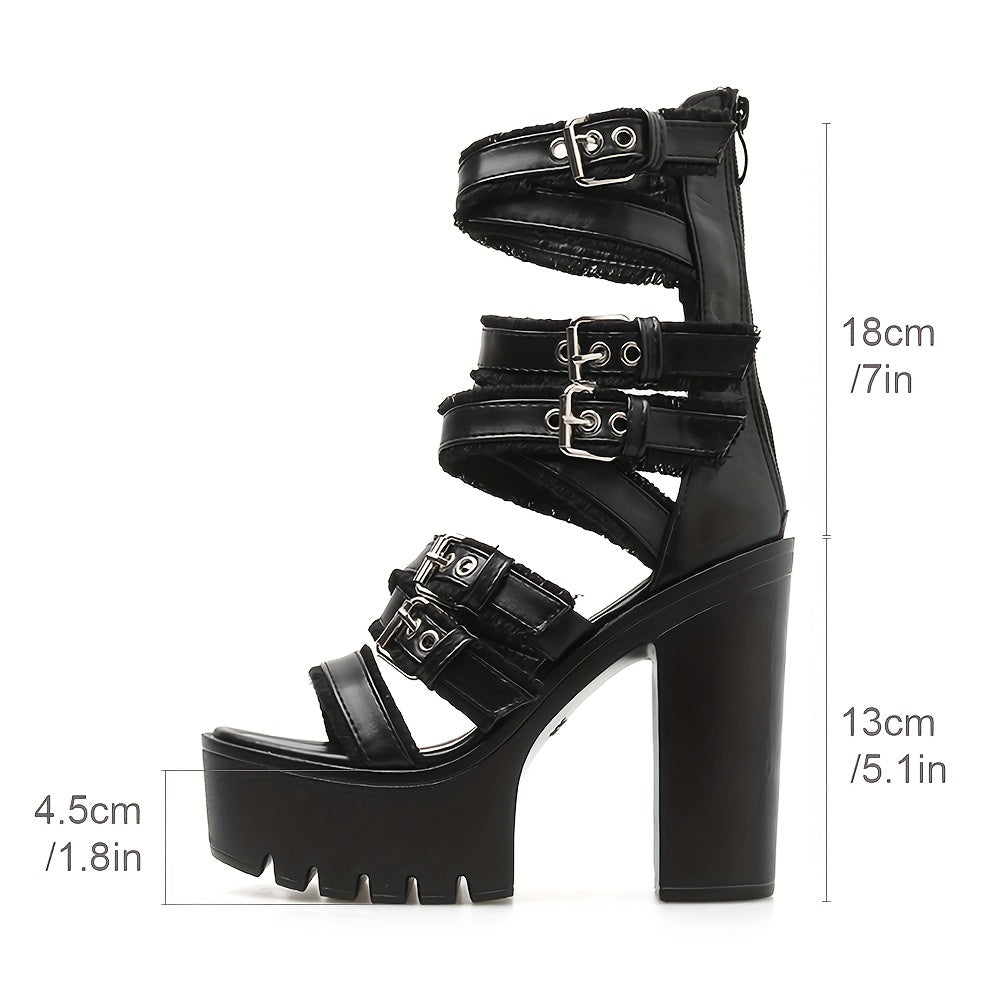 Women's Black Block Heeled Sandals