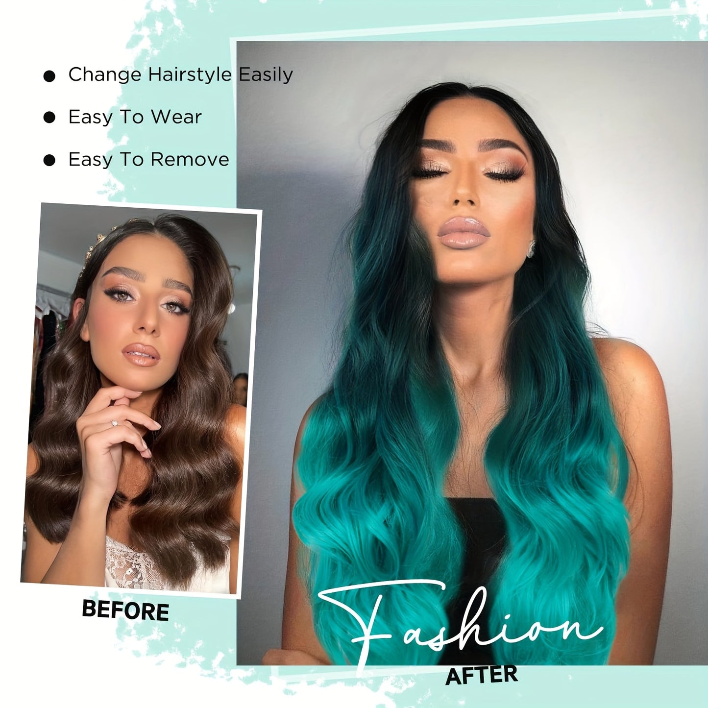 Long Wavy Wig (Bluish/Green) (Synthetic)