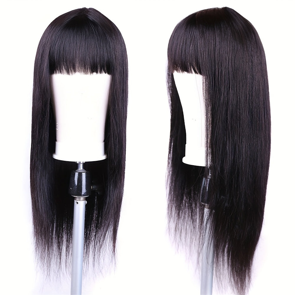 Straight Human Hair Wigs With Bangs Brazilian Virgin None Lace Front Wigs Glueless Machine Made For Women Wigs 150% Density Natural Color