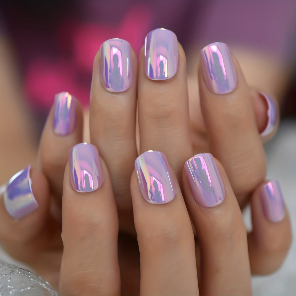 Short Manicure Solid Color Purple Chrome (24pcs)