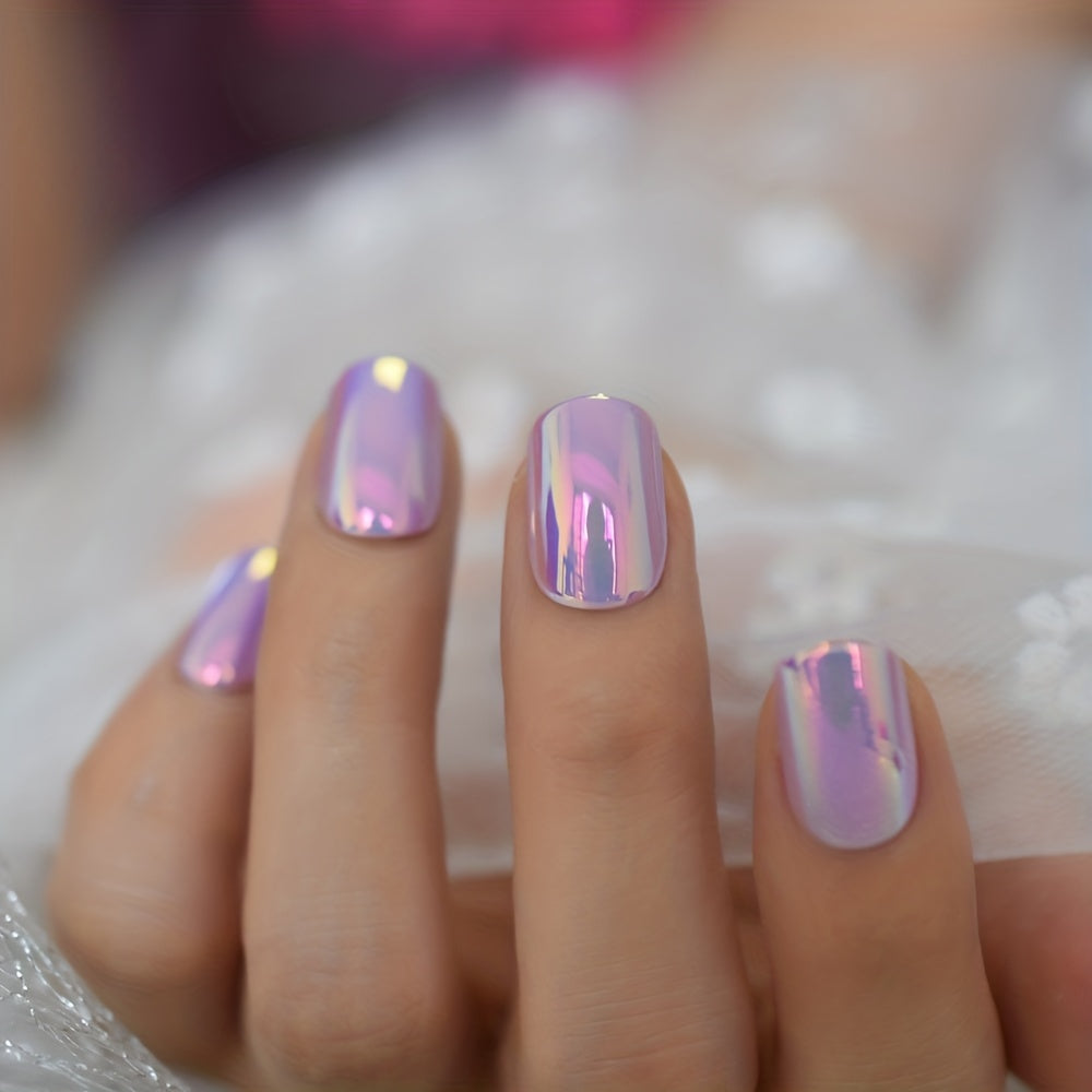 Short Manicure Solid Color Purple Chrome (24pcs)