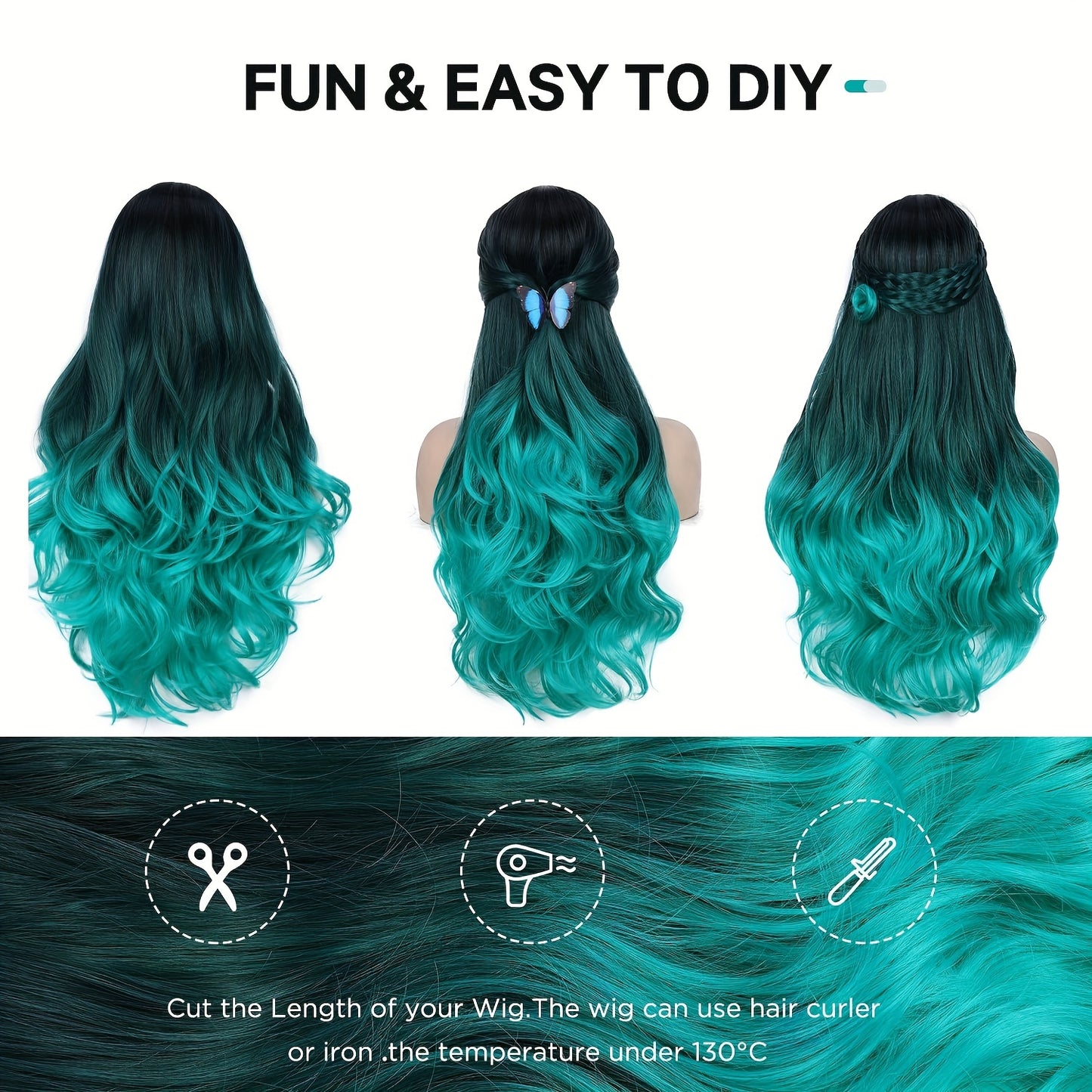 Long Wavy Wig (Bluish/Green) (Synthetic)