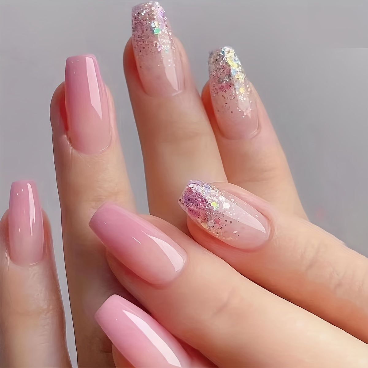 Medium Square Shiny Fake Nails (24 Pcs)