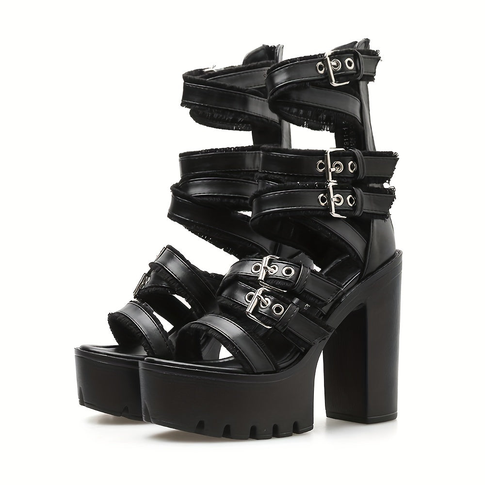 Women's Black Block Heeled Sandals