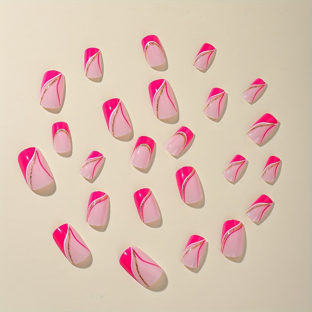 Rose Pink French Tip Fake Nails (24pcs)
