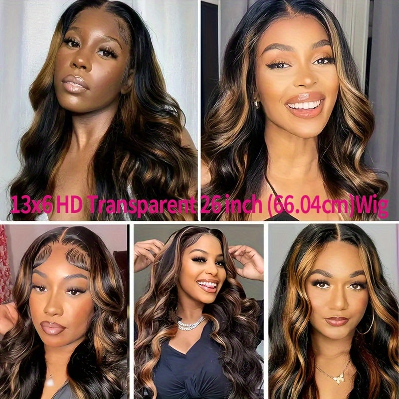 Highlight Ombre 13x6 HD Transparent Lace Frontal Wigs Human Hair Pre Plucked 180% Density