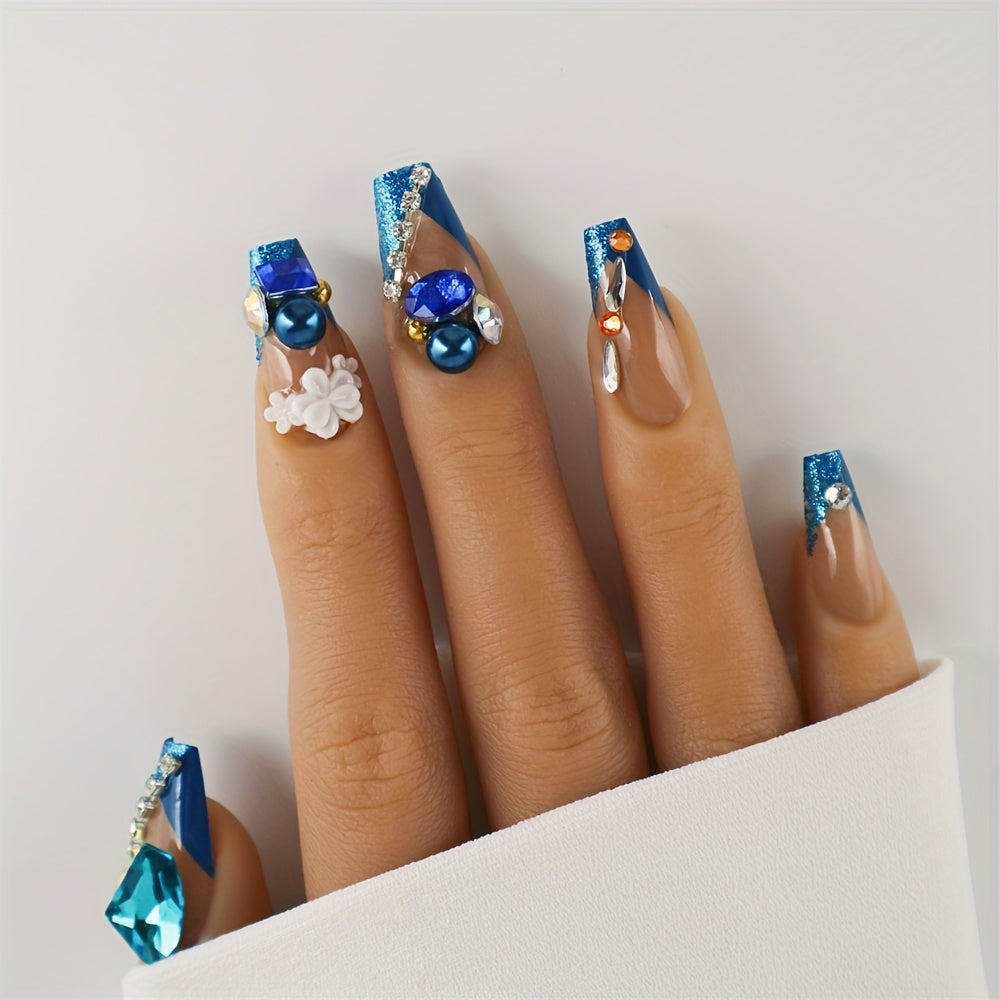 Luxury Ocean Blue French Press On Nails (24pcs)