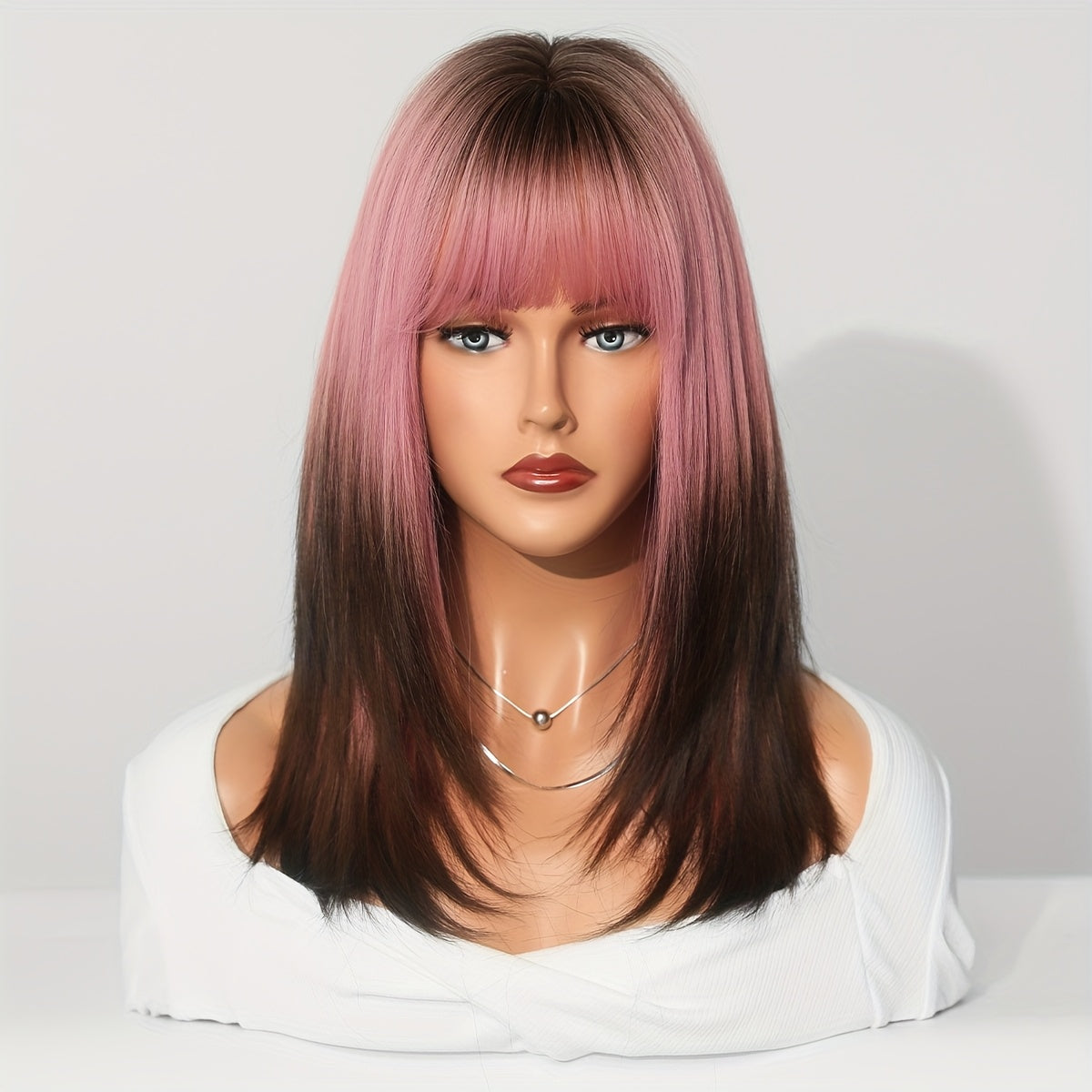 High Density Synthetic Layered Straight Hair Wigs with Bangs