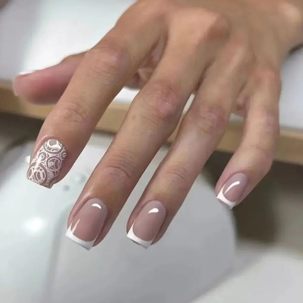 Square Head Fake Nails French Nail (24 Pcs)