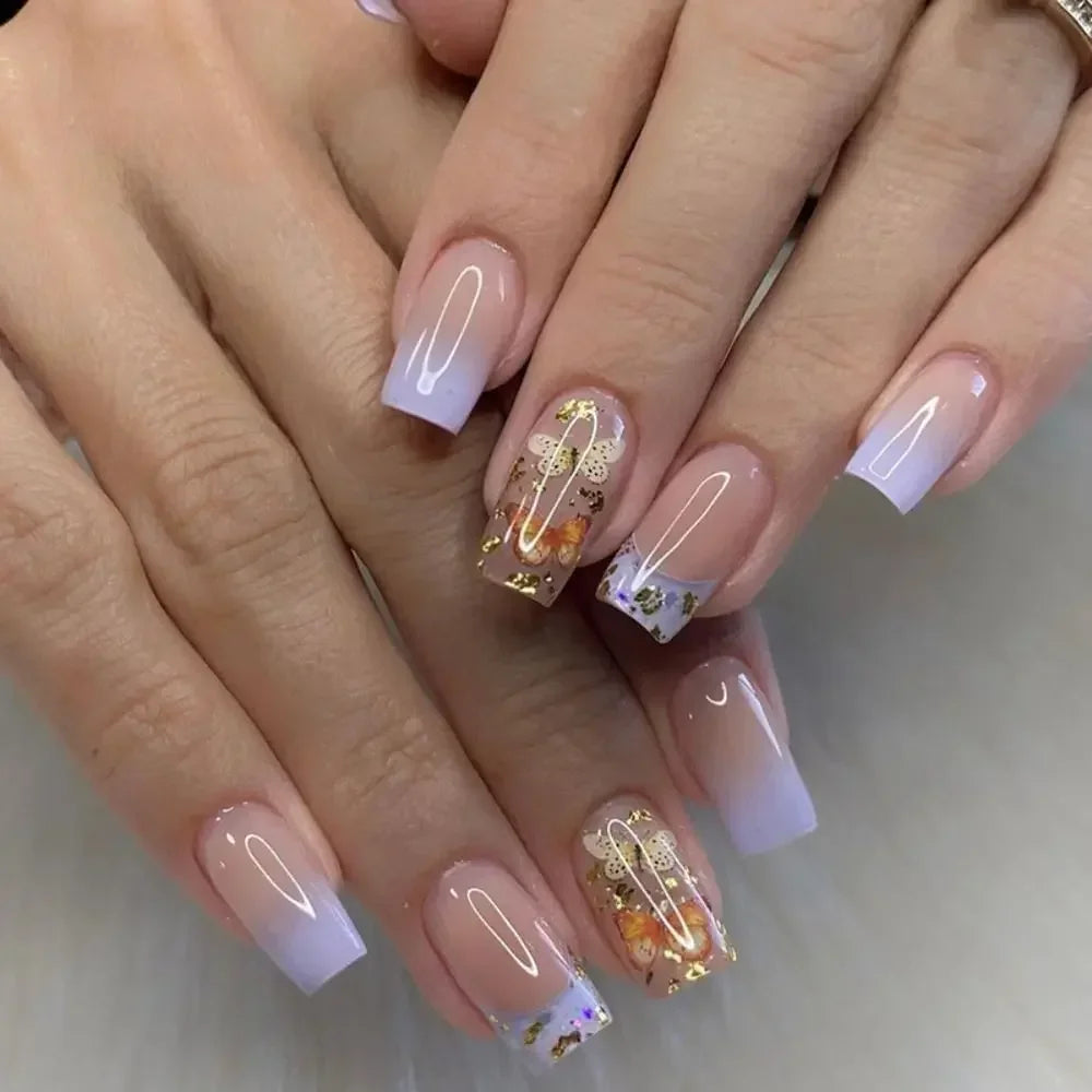 Square Head Fake Nails French Nail (24 Pcs)