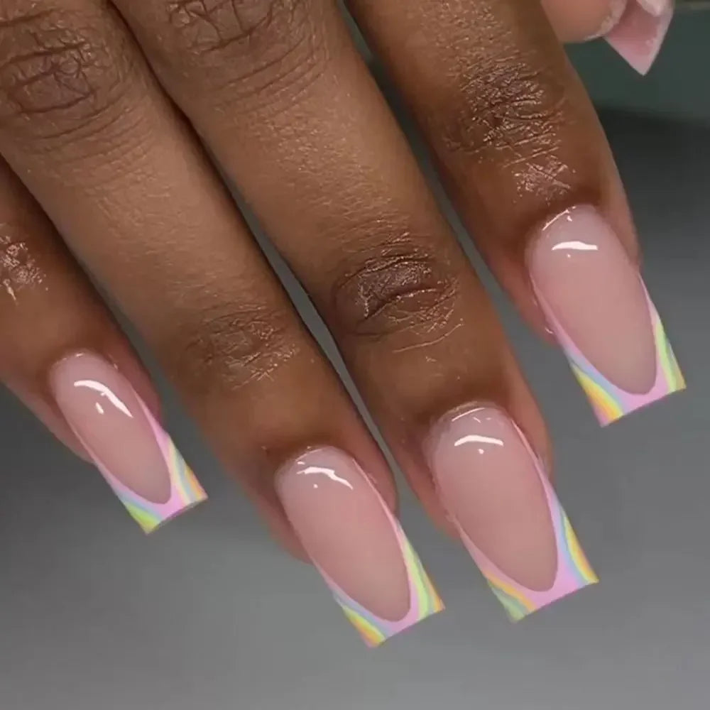 Square Head Fake Nails French Nail (24 Pcs)