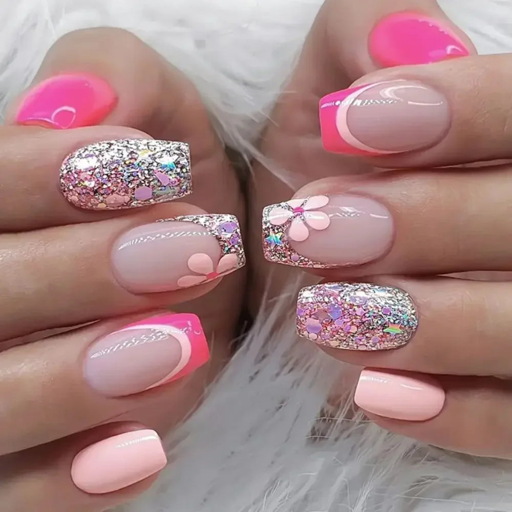 Square Head Fake Nails French Nail (24 Pcs)