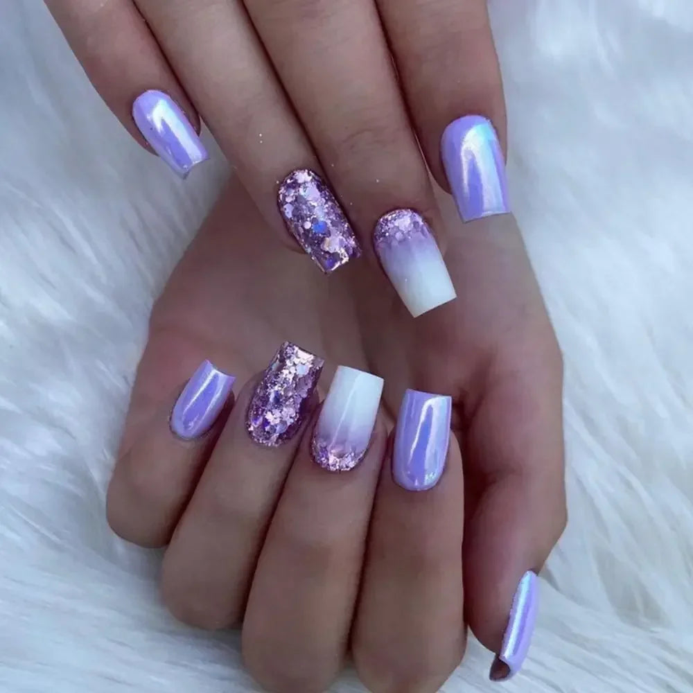 Square Head Fake Nails French Nail (24 Pcs)