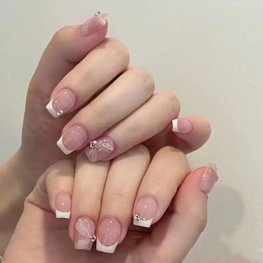 Square Head Fake Nails French Nail (24 Pcs)
