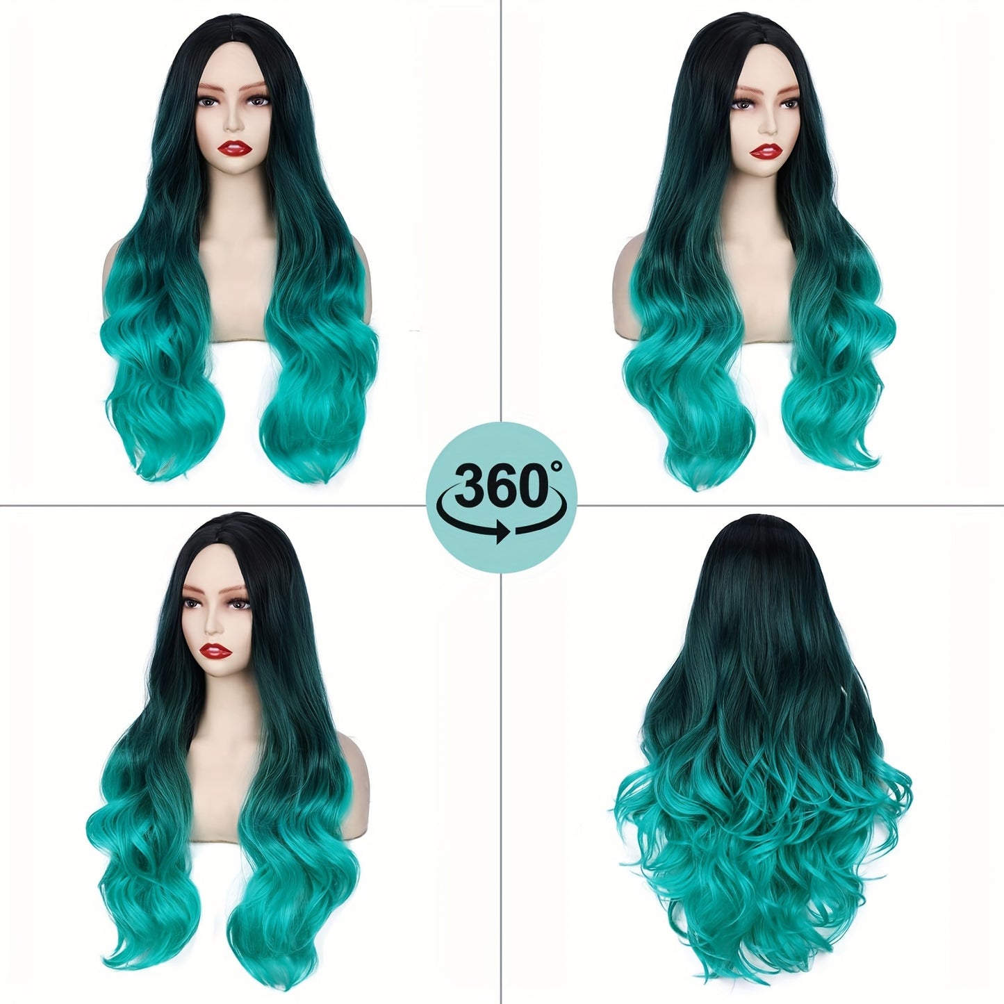 Long Wavy Wig (Bluish/Green) (Synthetic)
