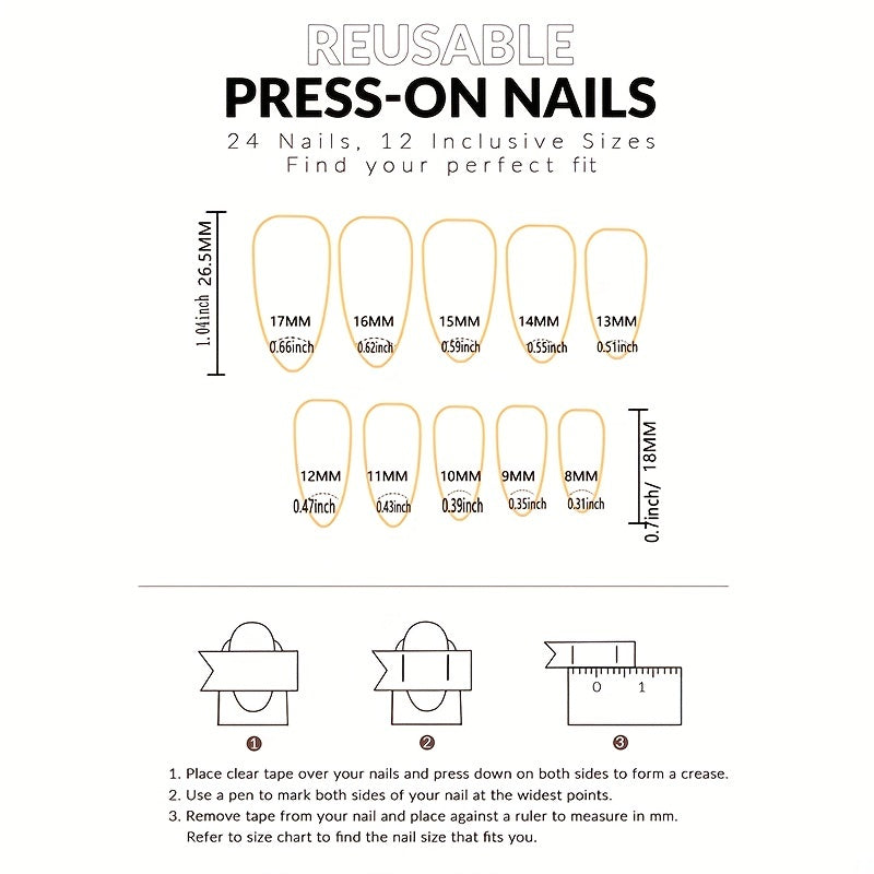 Dark Red Press On Nails(24 Pcs)