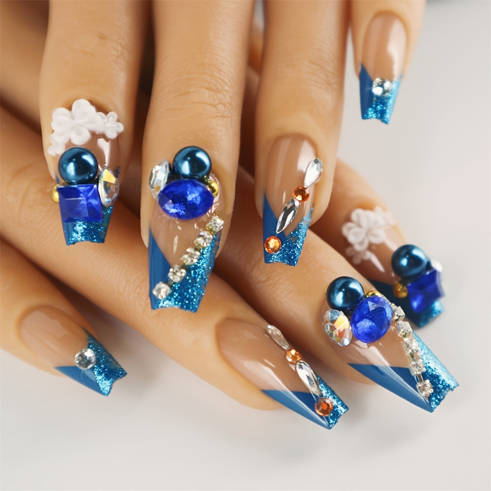 Luxury Ocean Blue French Press On Nails (24pcs)