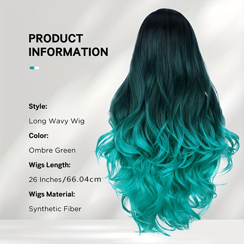 Long Wavy Wig (Bluish/Green) (Synthetic)