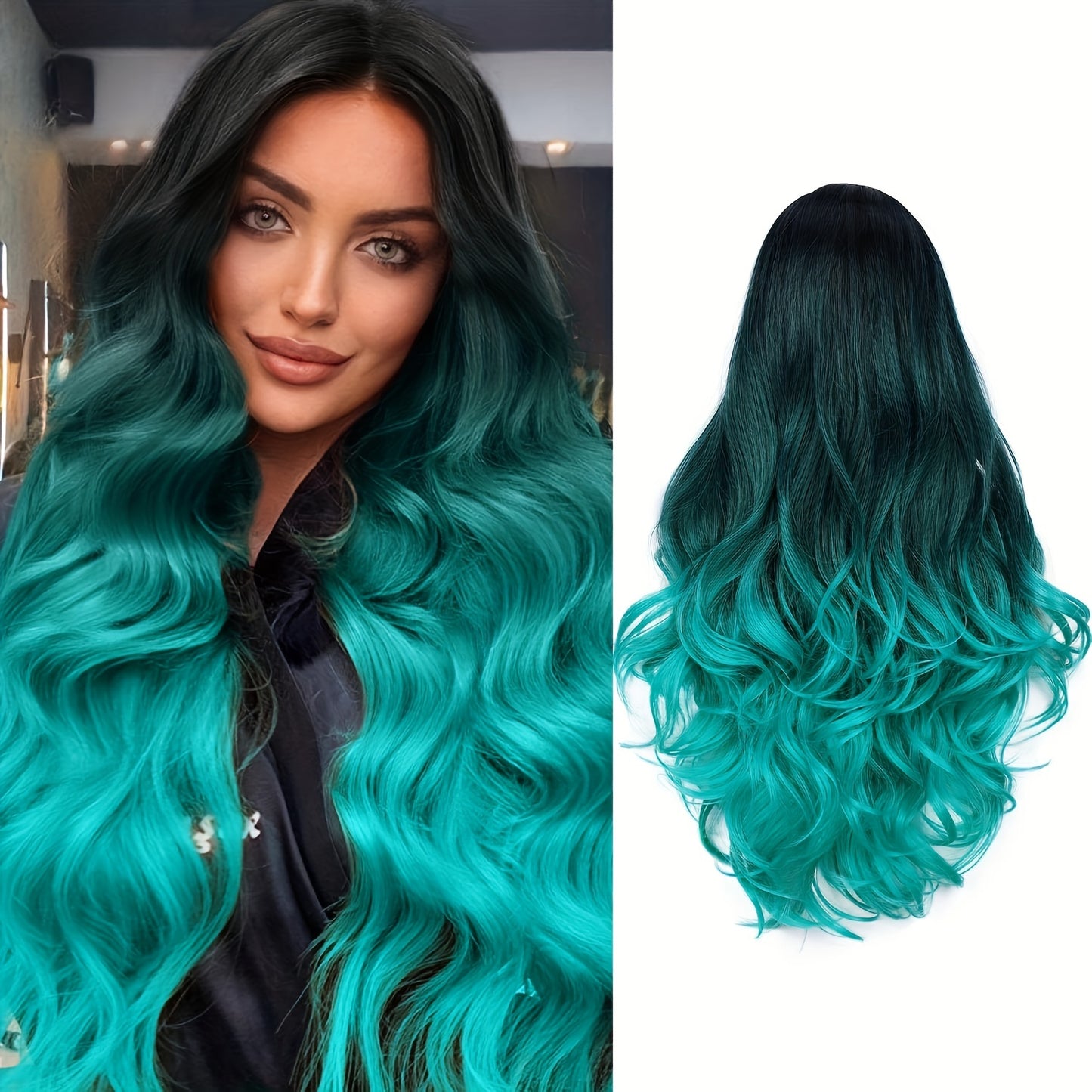 Long Wavy Wig (Bluish/Green) (Synthetic)