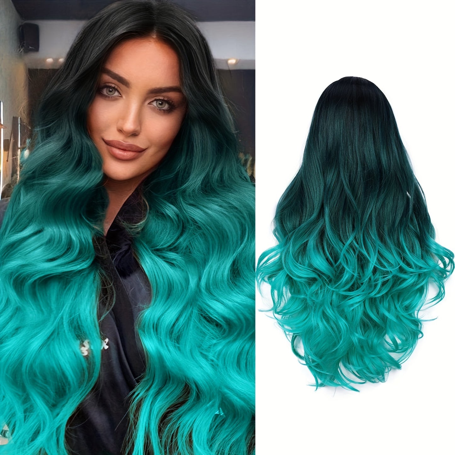 Long Wavy Wig (Bluish/Green) (Synthetic)
