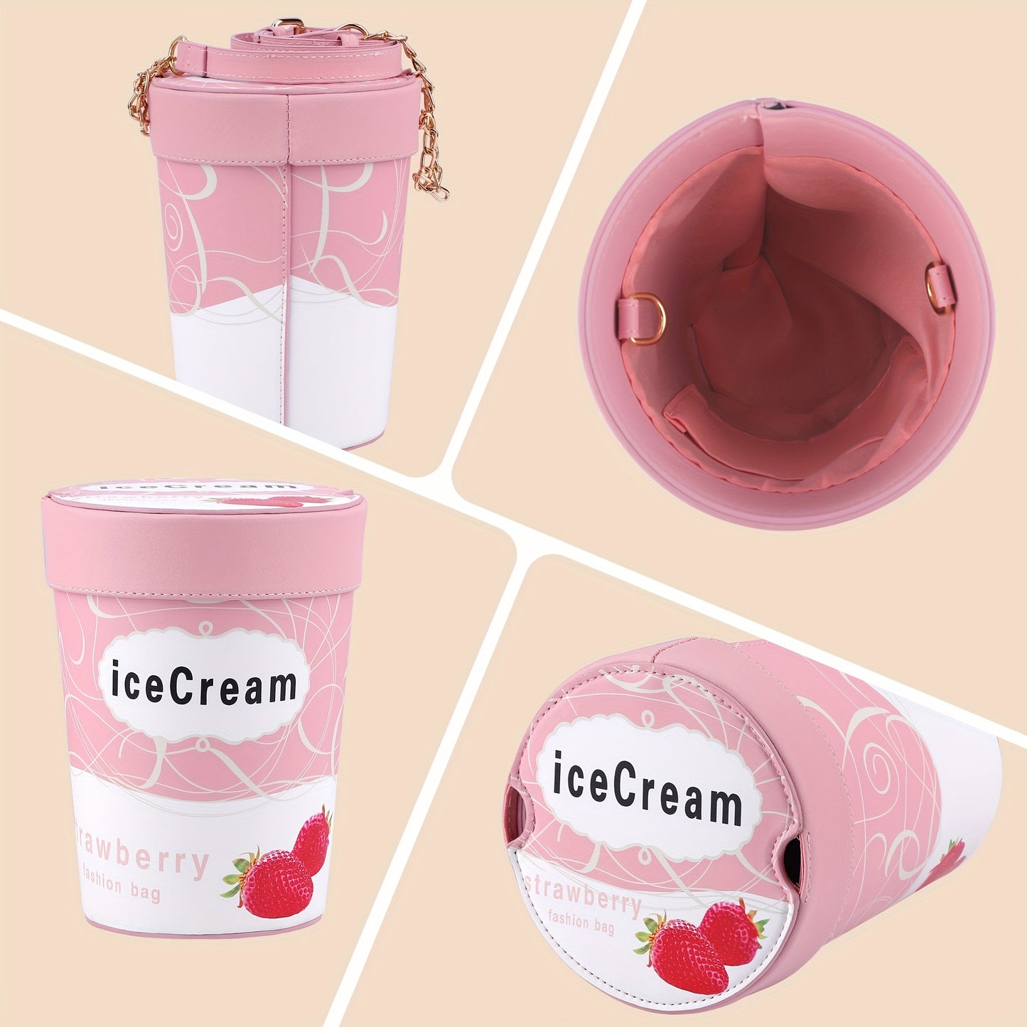 Leather Ice Cream Cross body Bucket Bag