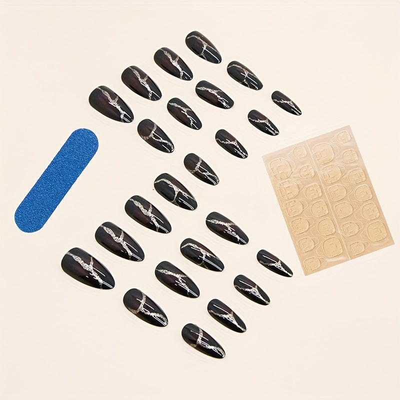 Dark Red Press On Nails(24 Pcs)