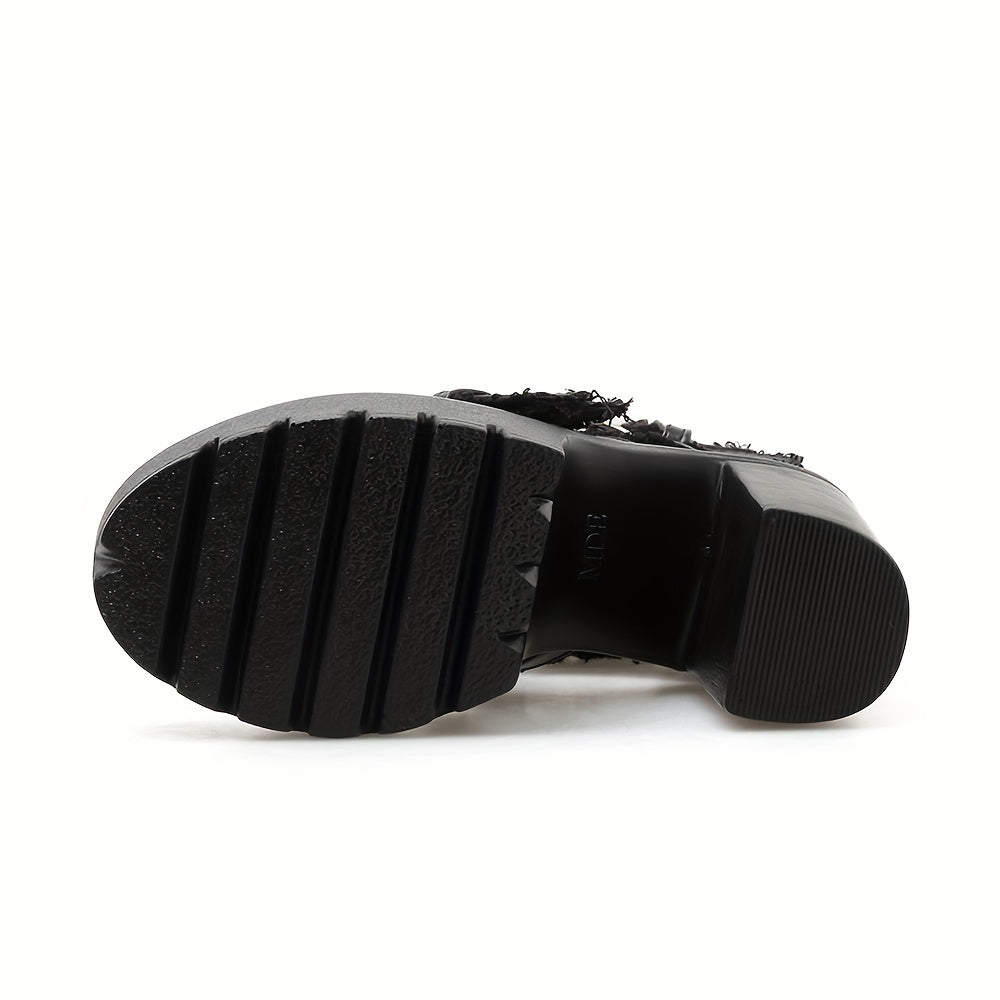 Women's Black Block Heeled Sandals