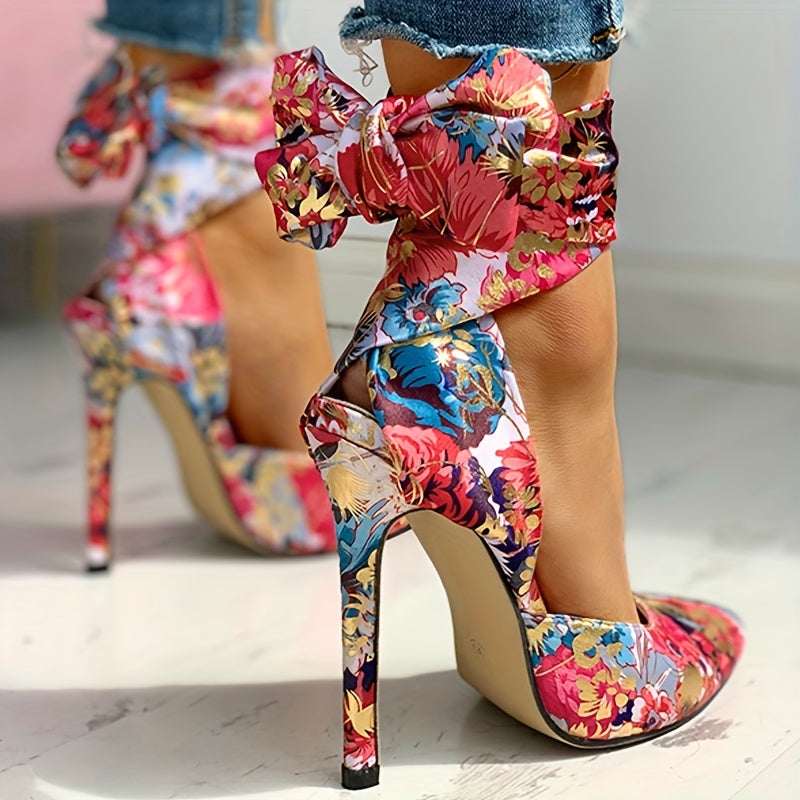 Women's Floral Print Satin Stiletto High Heels
