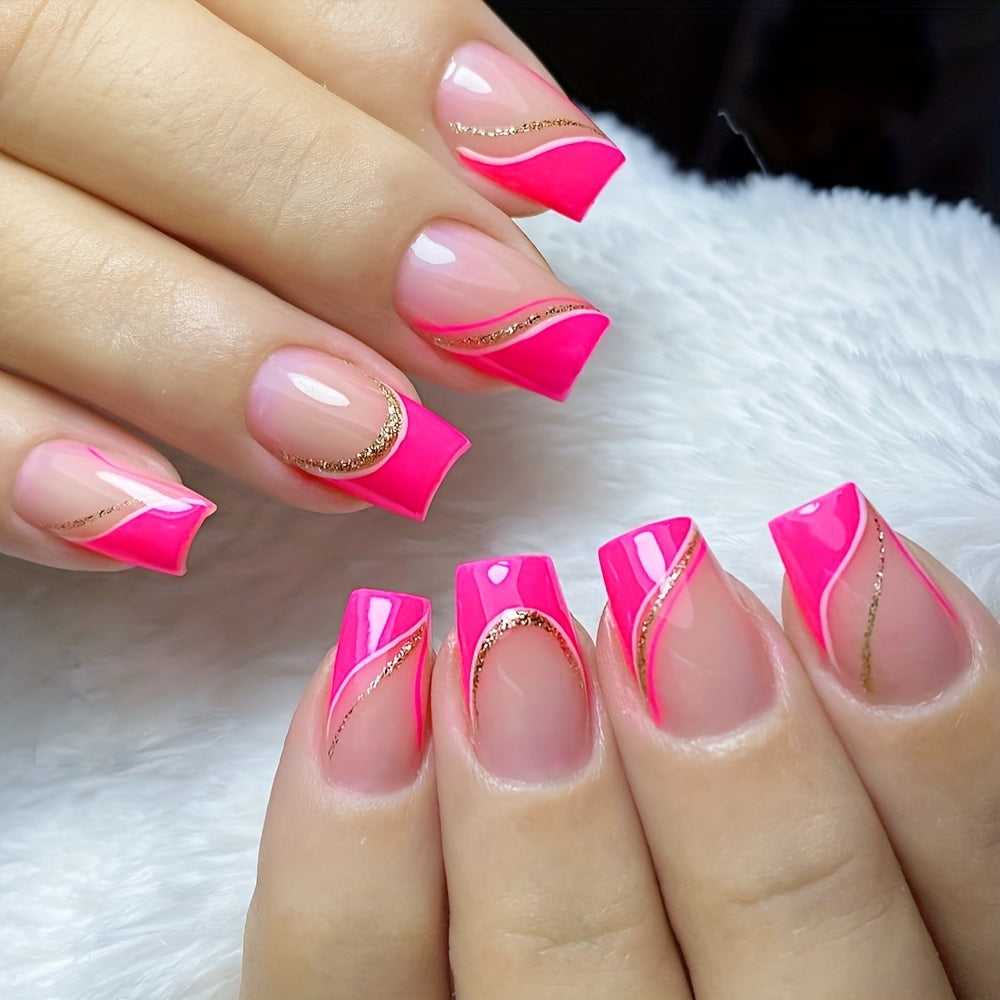 Rose Pink French Tip Fake Nails (24pcs)