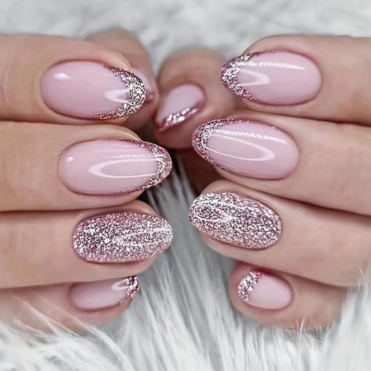 Almond-Shaped Short Round Head Fake Nails (24pcs)
