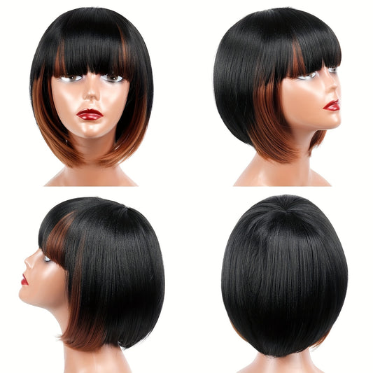Short Bob Wigs With Bangs - 10 Inch