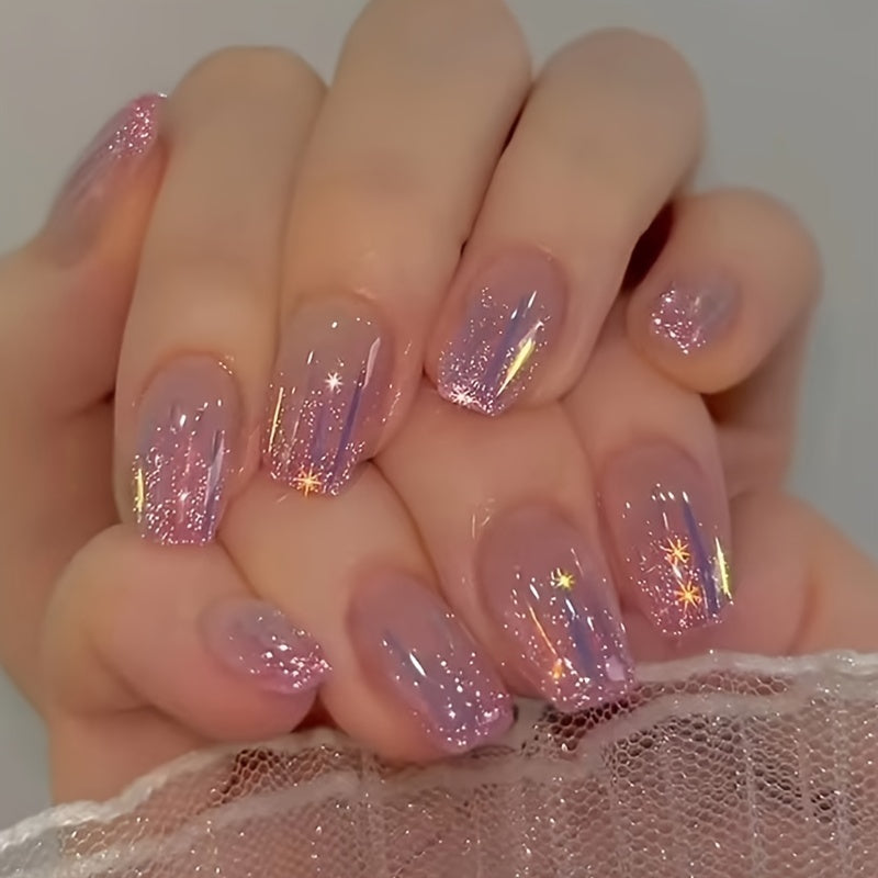 Aurora Purple Glossy Short Ballet Fake Nails (24pcs)