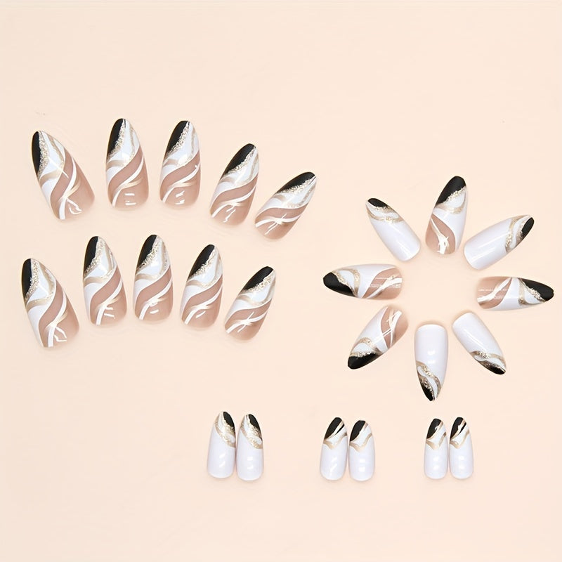Glossy Medium Almond Fake Nails (24pcs)