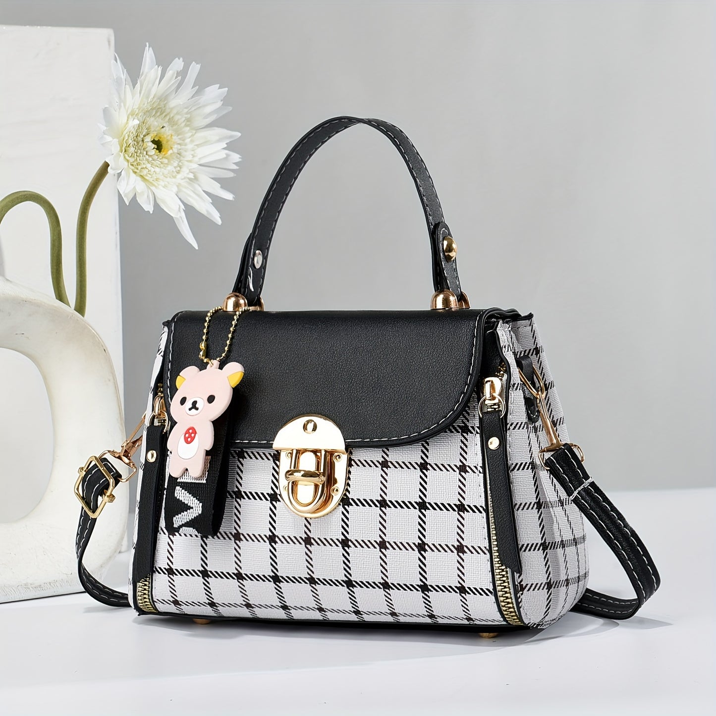 Plaid Pattern Satchel Handbag