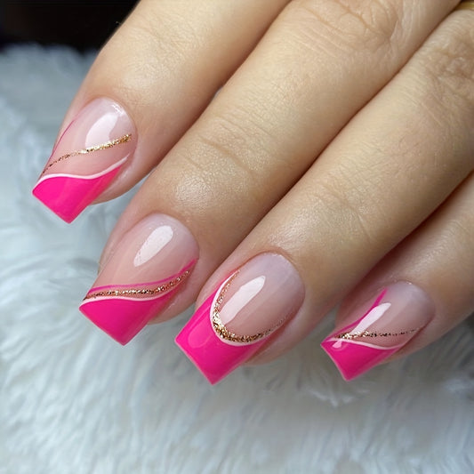 Rose Pink French Tip Fake Nails (24pcs)