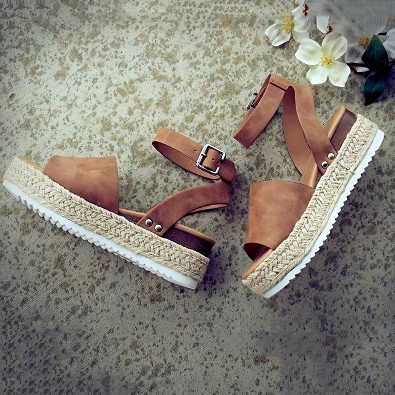 Mid Heel Platform Espadrille Sandals
