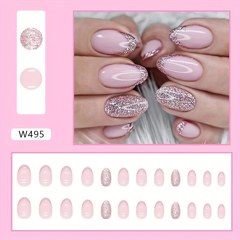 Almond-Shaped Short Round Head Fake Nails (24pcs)