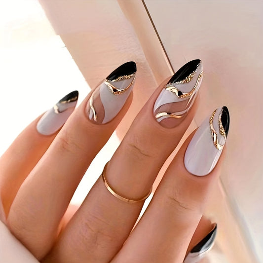 Glossy Medium Almond Fake Nails (24pcs)