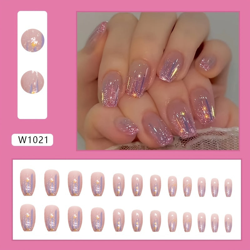 Aurora Purple Glossy Short Ballet Fake Nails (24pcs)