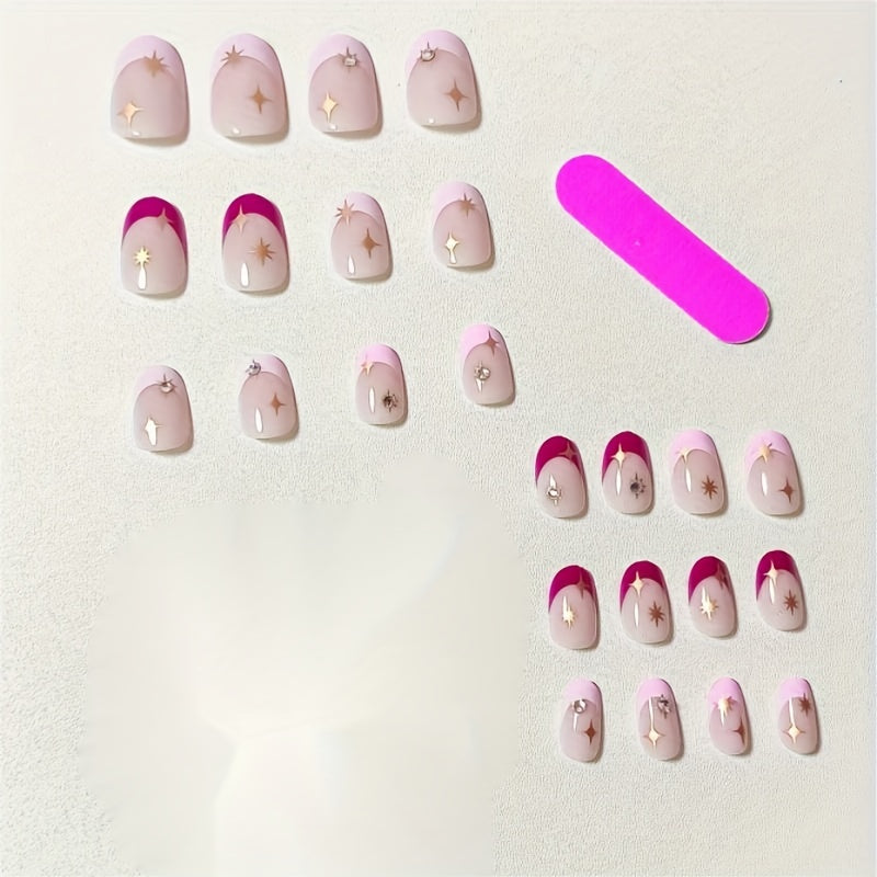 Glossy Short Oval Fake Nails (24pcs)