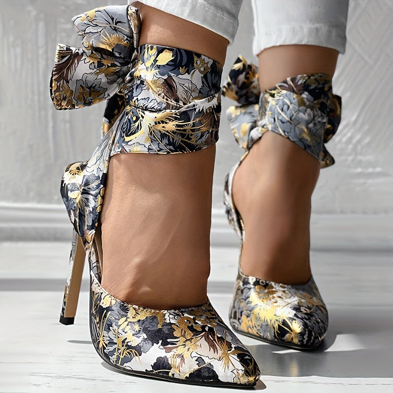 Women's Floral Print Satin Stiletto High Heels