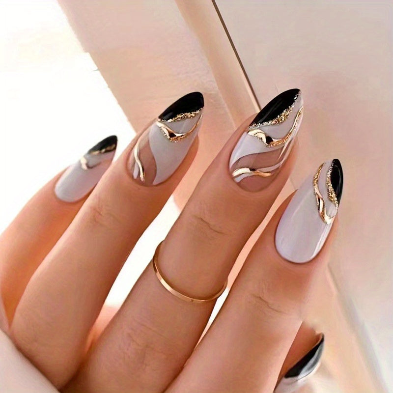 Glossy Medium Almond Fake Nails (24pcs)