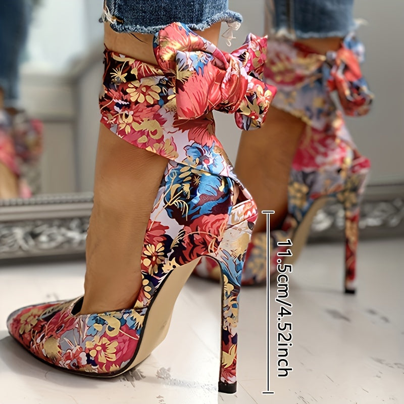 Women's Floral Print Satin Stiletto High Heels